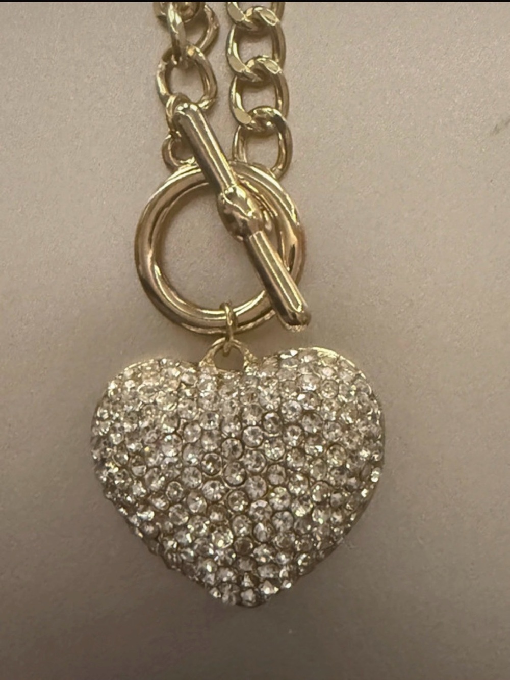 Gold Heart Pendant Necklace with Crystal Pavé Charm - Women Jewelry